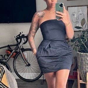 NWT French Connection Black Wizard Cotton Dress Sz 8 exposed Zipper